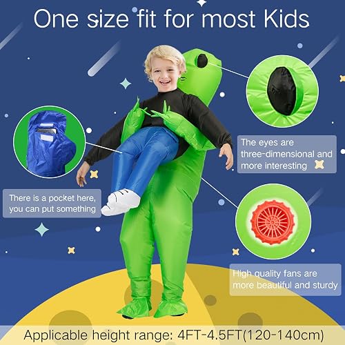 GOOSH Inflatable Alien Costume For Kids - Halloween Blow-Up Costume With Blower, Multiple Sizes