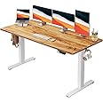 HUANUO Electric Standing Desk, 60" x 24" Whole Piece Desktop, Adjustable Height Computer Desk, 4 Height Memory Settings, Sit Stand Up Desk for Home Office, Light Vintage