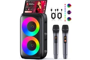 PESKI Karaoke Machine, Portable Bluetooth Speaker with 2 Wireless Karaoke Microphones, Karaoke Machine for Adults Kids with PA System,Stage Monitors Support TWS/TF/USB/AUX for Home Party Stage,Xmas Gifts