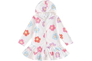 Mubineo Toddler Girl Long Sleeve Swimsuit Cute Beach Dress Floral Cover Ups Ruffle Bathing Suit Cover Up Kids Swimwear