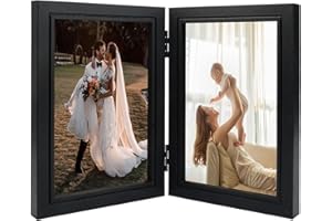 Double Picture Frame 4x6, Hinged Folding Photo Frames(Black),Folding Wooden Photo Frame With Acrylic,Stand Vertical On Deskto