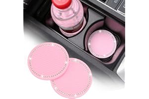 ACODABLEM 2 Pack Bling Cup Holder Insert Coasters, 2.75 Inch Soft Crystal Rhinestone Rubber Pad Set Round Auto Drink Coaster Car Interior Accessories (Pink)
