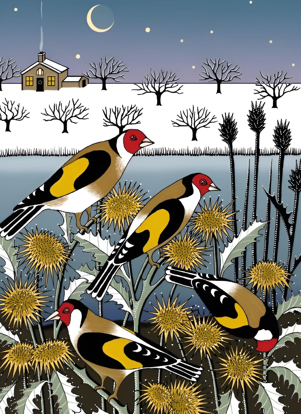 Charity Christmas Cards - Sold in Aid of Macmillan Cancer Support - Pack of 8 - Wildlife Design - Goldfinches and Thistles - Made in the UK - Eco-Friendly