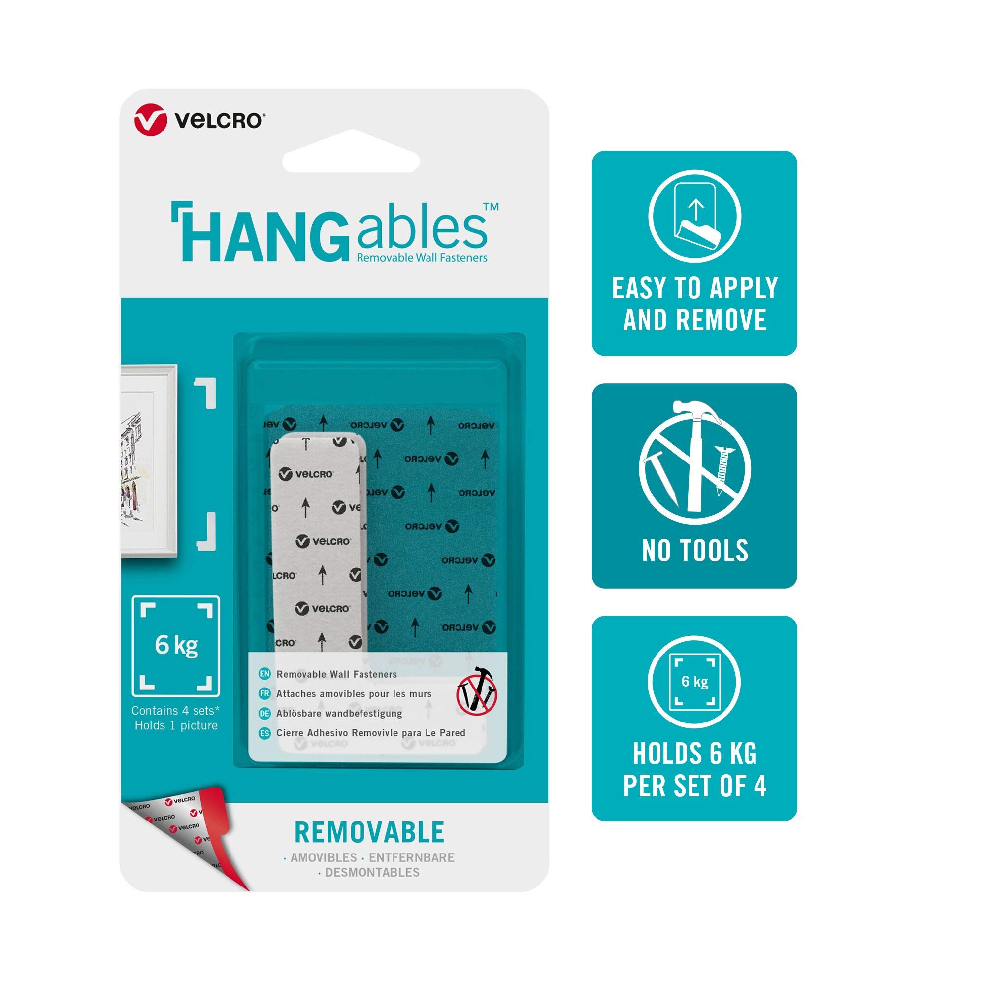 VELCRO Brand VEL-30126-WEU HANGables Picture Hanging Corners | 4 Pack, 4 Sets, Set of 4 Pieces