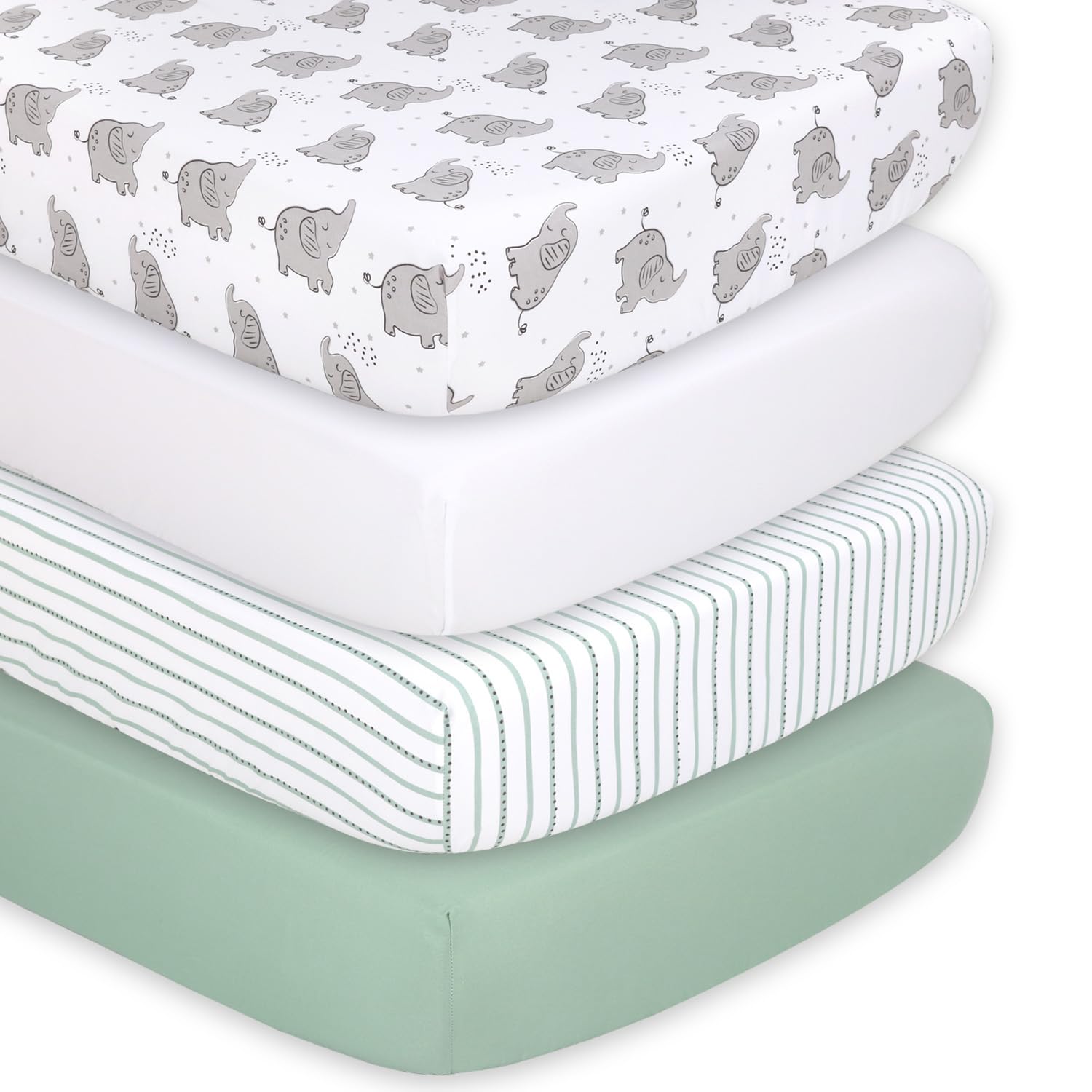 Photo 1 of The Peanutshell 4-Pack Fitted Crib Sheet Set - Super Soft & Breathable Baby Girl or Boy Crib Sheets, Nursery Decor, Fit for Standard Mattress Cover- Elephant