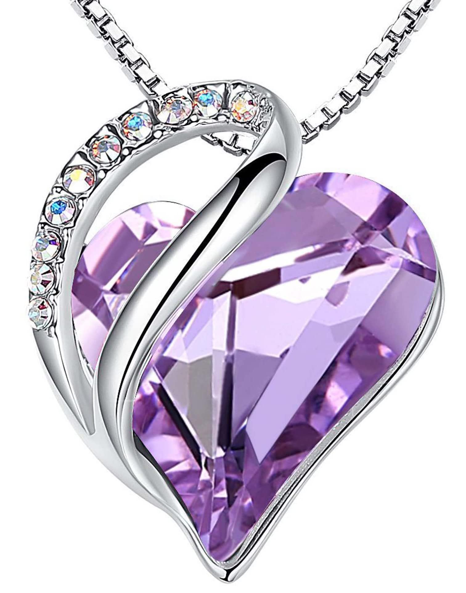 Leafael Necklaces for Women, Infinity Love Alexandrite Light Purple Heart Pendant, June Birthstone Crystal, Silver Plated 18" + 2" Chain, Christmas Jewelry & Birthday Gifts for Mom & Wife — image 1