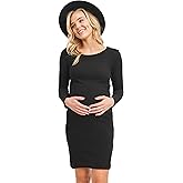 HELLO MIZ Women's Knit Ribbed Maternity Dress with Long Sleeve