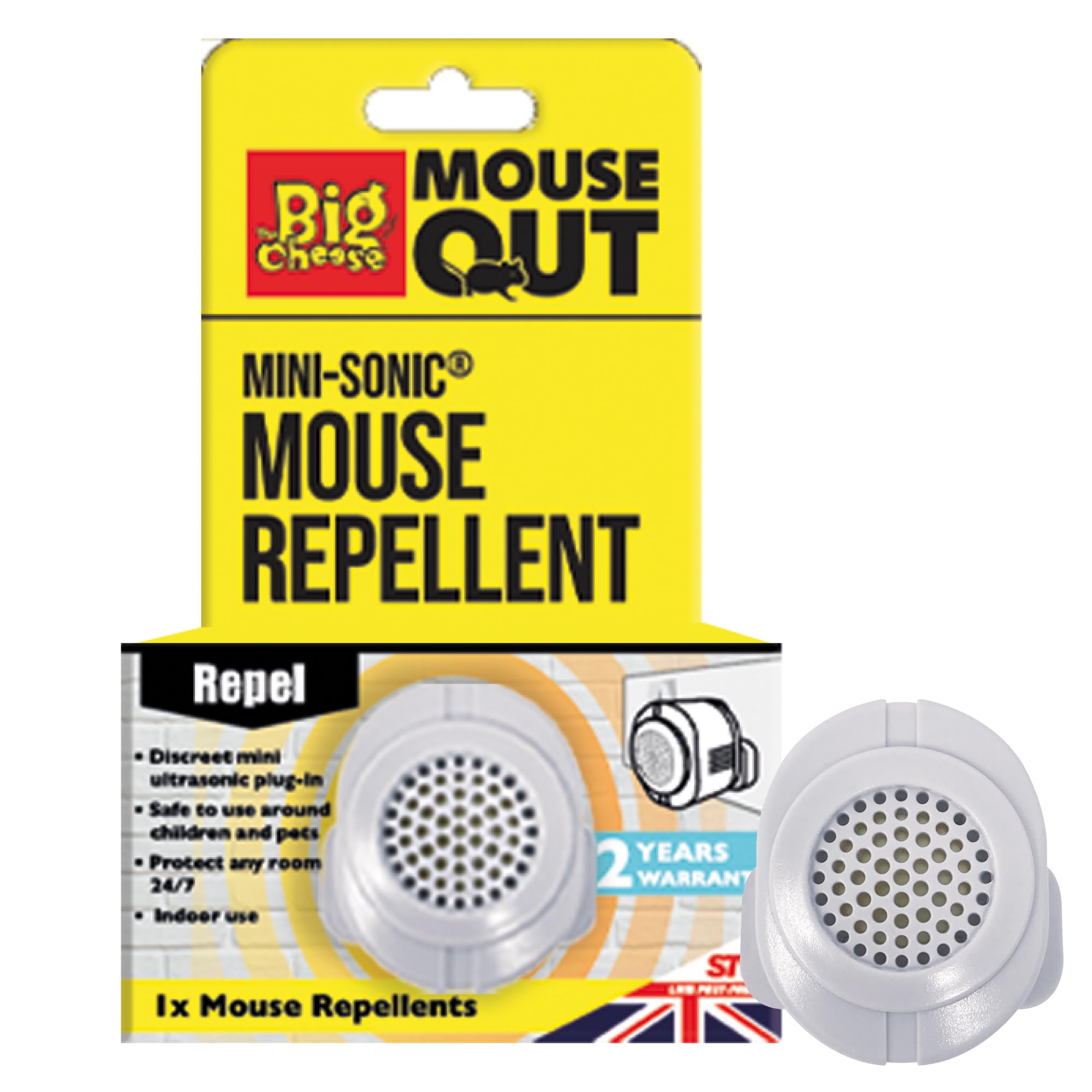 The Big Cheese Mini-Sonic Mouse Repellent Discreet, Small, Plug-In, Humane, Ultrasonic Rodent Pest Deterrent for the Home, Safe for Use Around Cats and Dogs