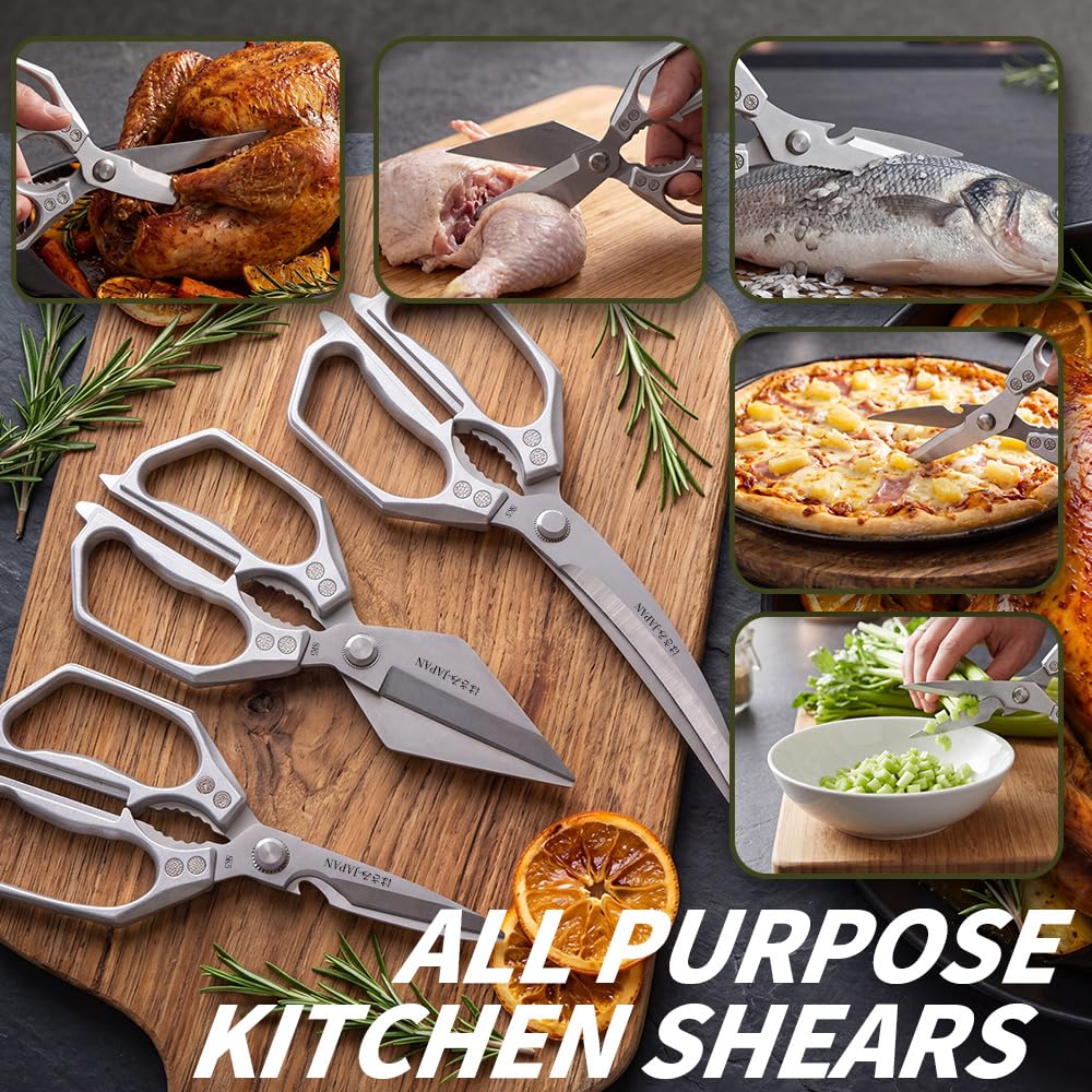ZORKIC Küchenschere Set Silber 3er-Pack Hähnchenschere, Edelstahl Geflügelschere Fleischschere, Scharf Küchen schere für Gemüseschere, Hühnerknochen und Pute Geschenke für Mama 2