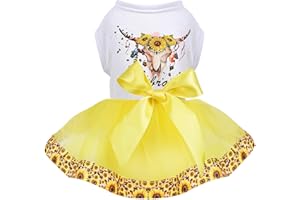 KOSIYI Dog Clothes Summer Sunflower Lace Dog Dress - Cute Tutu Outfit for Small Medium Dogs and Cats - Yellow Dog Clothes for Chihuahua Yorkie, L, Sunflower Yellow