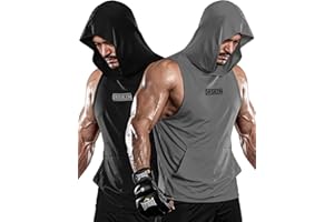 DRSKIN 2 or 1 Pack Men's Hooded Tank Tops Bodybuilding Muscle Cut Off T Shirt Sleeveless Gym Training Hoodies Workout Dry