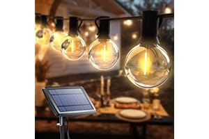 Joomer Solar String Lights Outdoor 60FT, 25+2 LED G40 Patio String Lights Commercial Grade, Waterproof Shatterproof Hanging S