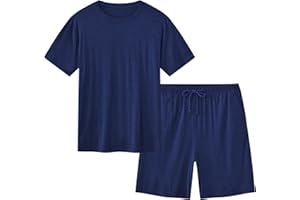 LIAOCXF Men's Pajama Set Short Sleeves Soft Sleepwear Classic Round Neck Pjs, 2 Piece Loungewear Modal Nightwear with Pockets