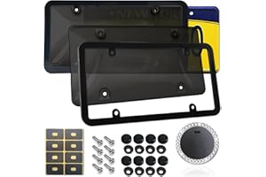 ZXFOOG License Plate Covers Frames 2 Set, Dark Black Front Rear Plate Protectors- Bubble & Plastic Car Tag Holder with Screws Caps