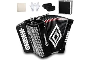 ROWADTIM Accordion - 34-Key Diatonic, 12 Bass Buttons, F/B/E Tuning, Push-Pull Heterophonic Design, Premium Quality for Beginners & Professionals (Black)