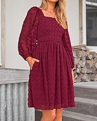 BTFBM Womens Long Sleeve Dress Vacation Square Neck