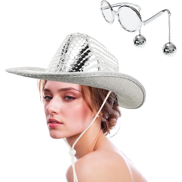 JIANGLAI Disco Sequin Cowgirl Hat with Heart Sunglasses and  display picture 1