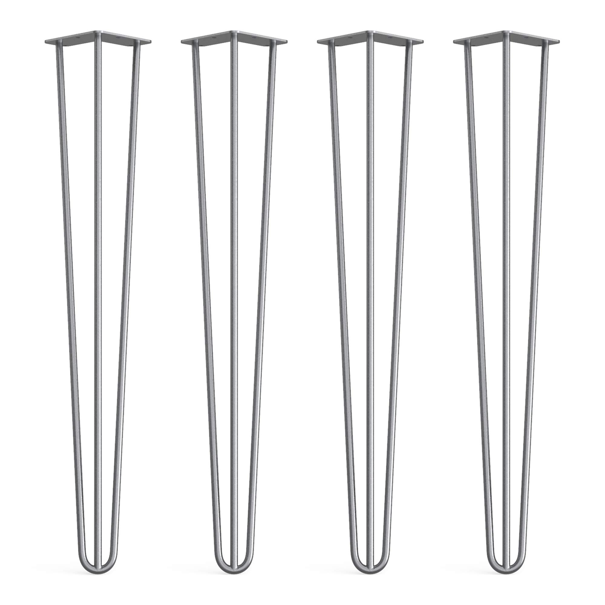 4 x Hairpin Legs from DT IRONCRAFT - 71cm 3 Rod / 10mm, Bare Steel with Floor Protector Feet & Screws - Standard Desk, Dining Table Legs