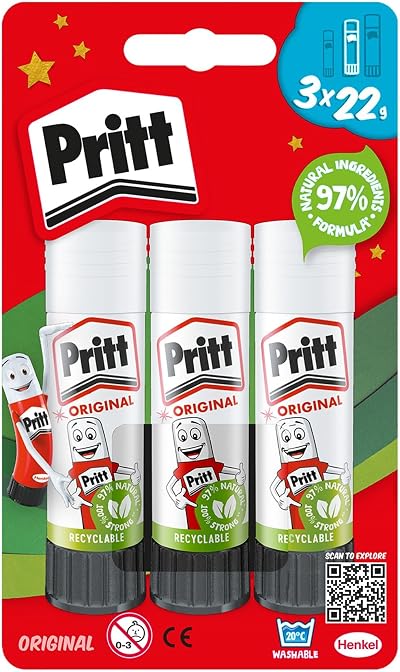 Pritt Glue Stick 22g Pack of 3 Child Friendly Craft School Office Supplies