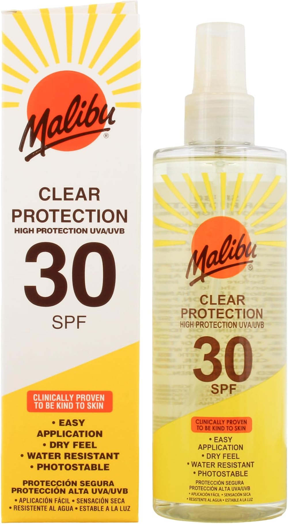 Malibu Sun SPF 20 Clear Protection Spray 250ml Water Resistant Medium Sun