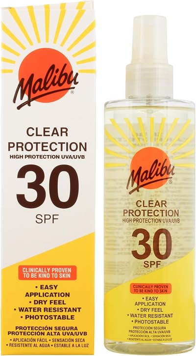 Malibu Sun SPF 50 Clear Spray Sunscreen 250ml High Protection Dry Feel