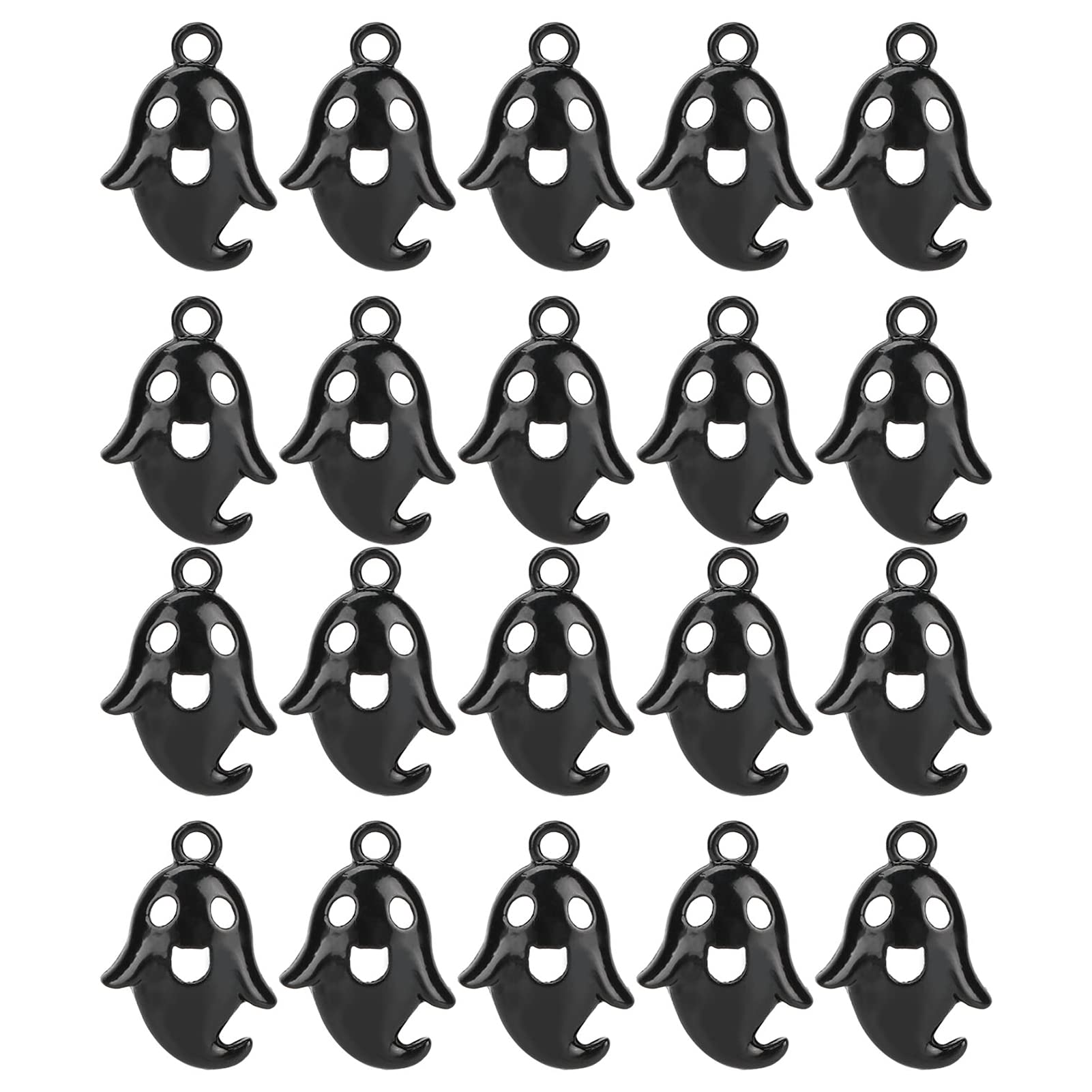 plplaaoo Black Ghost Pendant,Halloween DIY Charms,20PCS Necklace Bracelet DIY Pendant, Alloy Halloween Cute Ghost Pendants, Halloween Accessory for For Bracelets Necklaces Scrapbook Items
