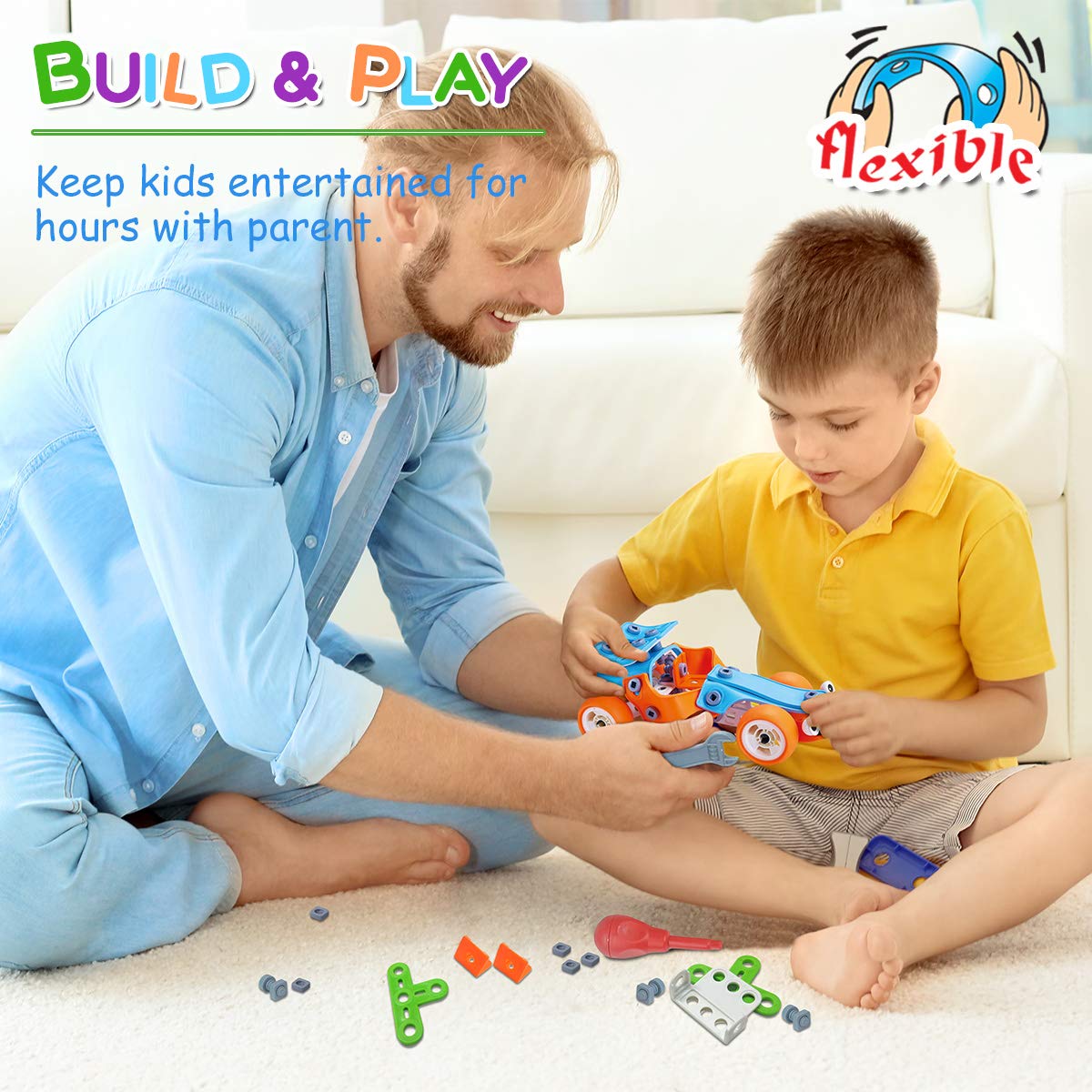 STEM Toys, 189 pcs 6-in-1 Build and Play Toy Set Educational Construction Engineering Building Blocks Learning Kit for Boys and Girls