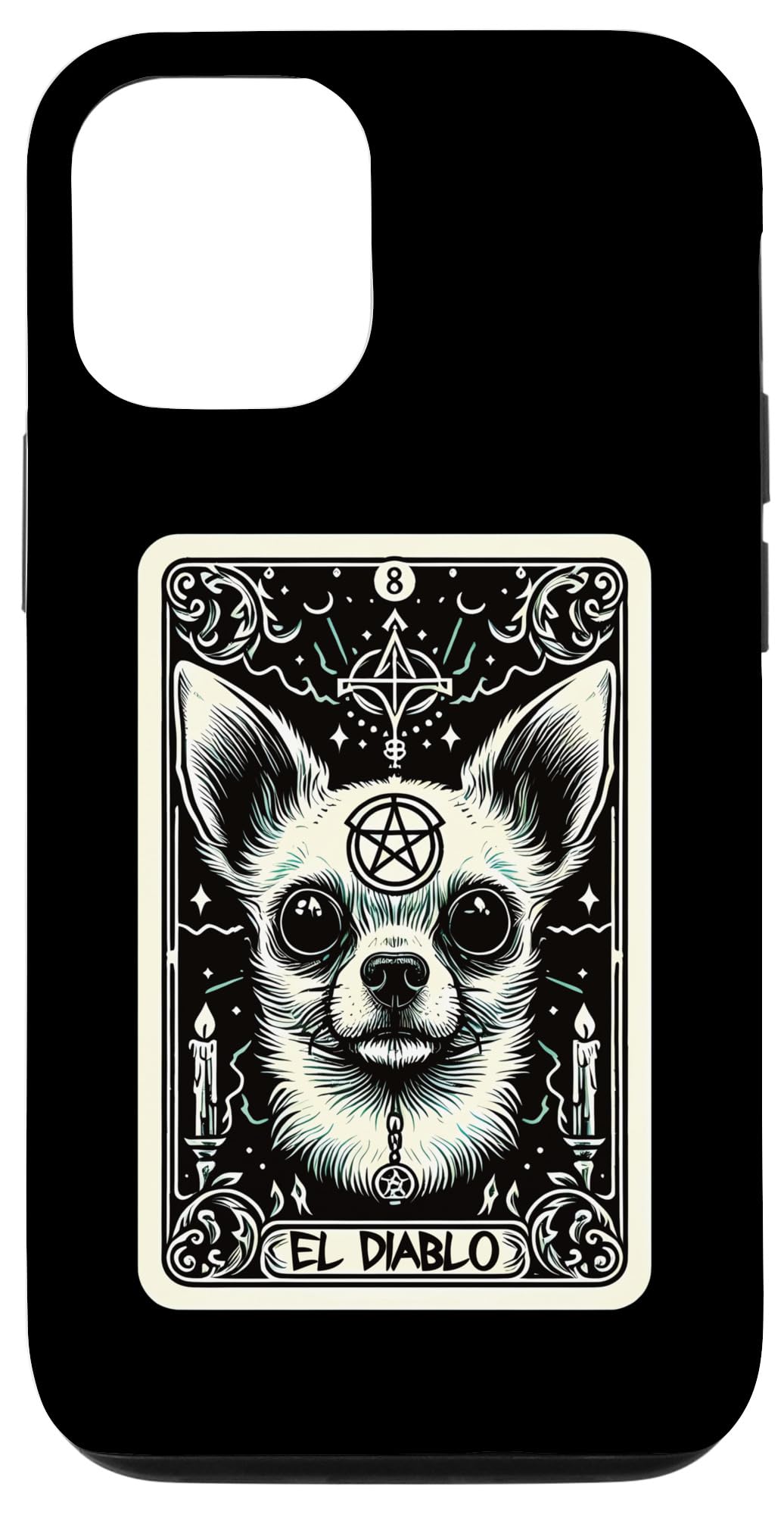 iPhone 15 Tarot Card Dog The Devil, Satanic Goth Halloween Chihuahua Case
