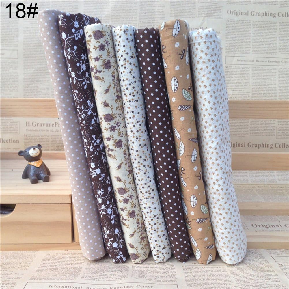 Yinpinxinmao 7Pcs/Set Coffee Series Floral Cotton Fabric Patchwork Fabric Fat Quarter Bundles Fabric for Scrapbooking Cloth Sewing DIY Crafts Handmade Bags Pillows 18#