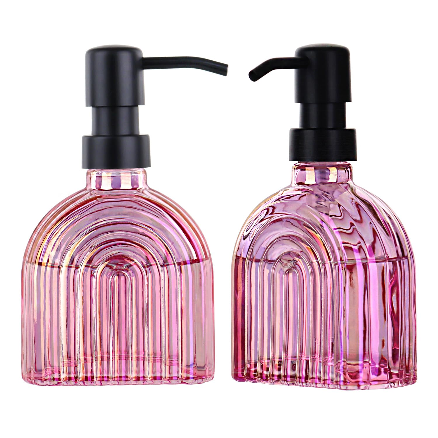 Photo 1 of 2 Pack Glass Soap Dispenser Bathroom, 9 Oz Kitchen Soap Dispenser, Refillable Liquid Modern Soap Dispenser for Hand Soap, Lotion Dispensers Bottle - Home, Commercial Countertop Decor. (Pink)