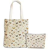 Cute Farm Animal Chicken Gifts for Women Girls Sister Chicken Lovers Mom Makeup Bag Canvas Tote Bag, Reusable Grocery Bags with Inner Pocket for Beach Camping Shopping Birthday Christmas