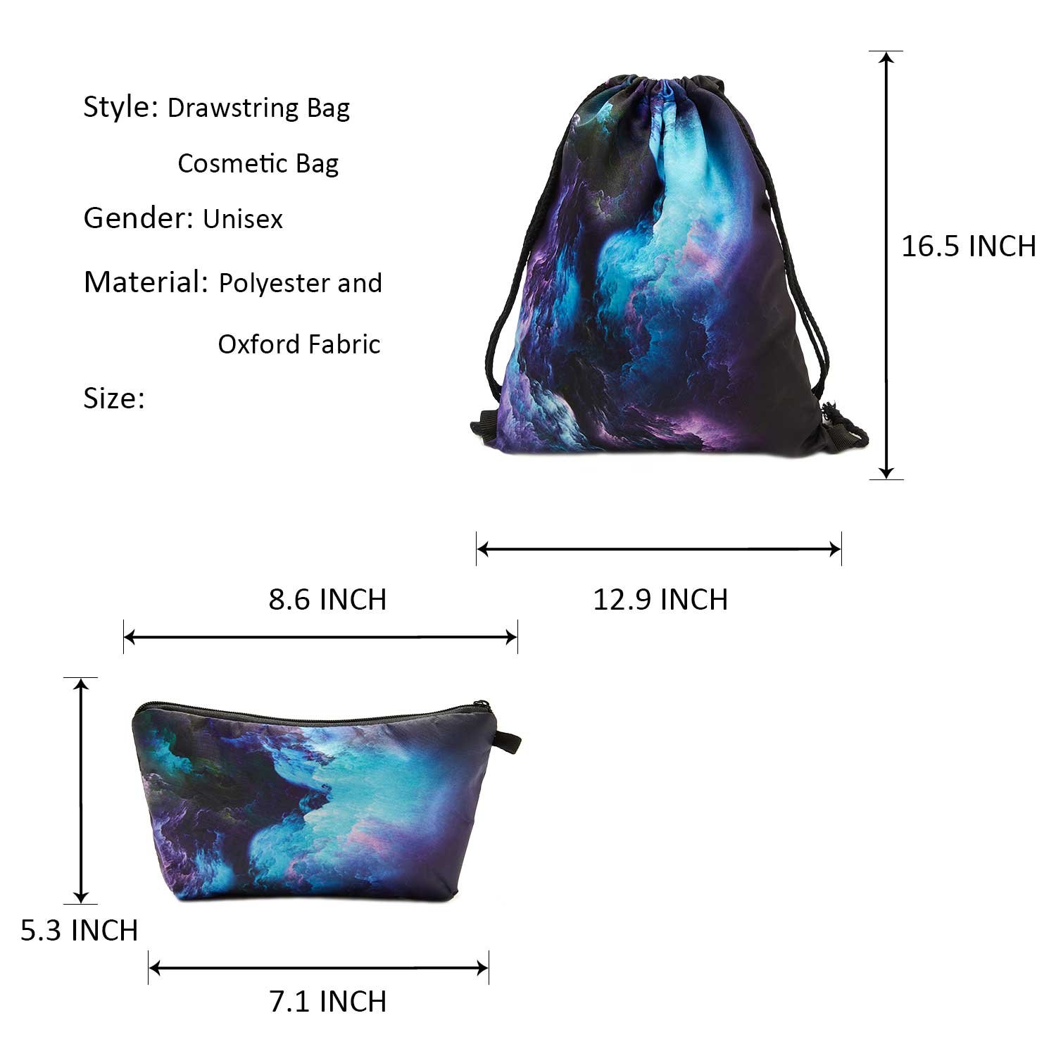 TUONROAD Turnbeutel Junge,PersöNlichkeit Rucksack Turnbeutel Set,Nebel Drucken Rucksack Mit Kordelzug