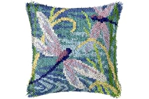 LAPATAIN Latch Hook Kits for DIY Throw Pillow Cover,Two Dragonflies Needlework Cushion Cover Hand Craft Crochet 17x17inch