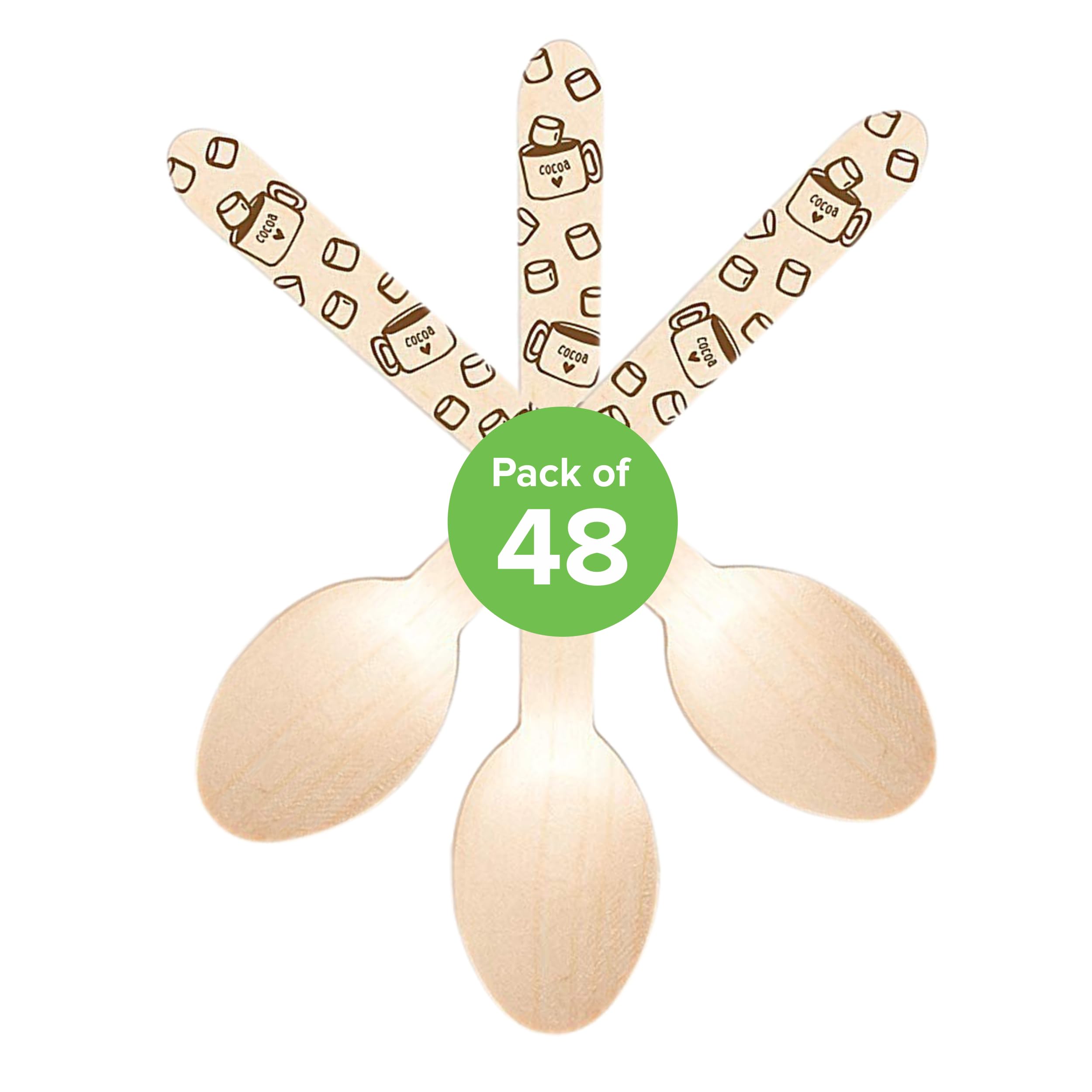 Perfect Stix-Sucre Shop Marshmallow Spoon- 48 Wooden Cutlery Spoons with Hot Cocoa Print, 0.1" Height, 0.2" Width, 6" Length (Pack of 48) (Sucre Marshmallow Spoon-48)