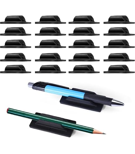 BOBOKA 20 Pack Upgraded Adhesive Pen Holders - Silicone Desk & Wall Pencil/Marker Clip, Office & School Organizer