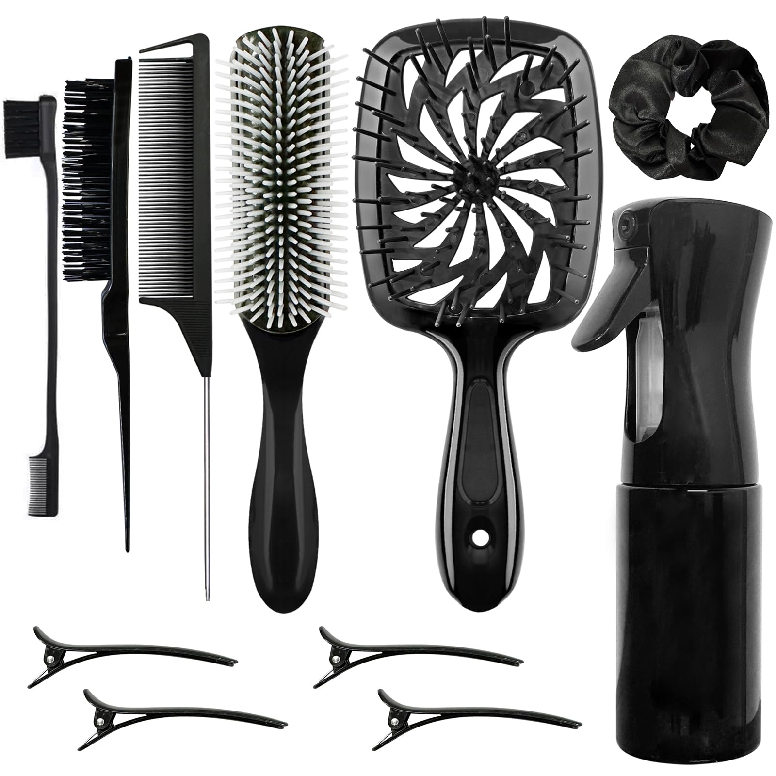 Photo 1 of 11 Pcs Hair Brush Set, Detangle Hair Brush And Spray Bottle, 3 Pieces Smooth Hairbrush For Toddlers, Suitable For Wet and Dry Hairstyles, Suitable For Adults And Children(Black)