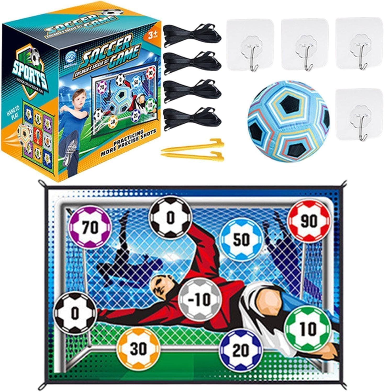 Soccer Ball Game Set for Kids Velcro Football Game Indoor Outdoor Toss Soccer Goal Game with Velcro Balls Foldable Flannel Goals Football Accuracy Exercise Gifts Set for Children