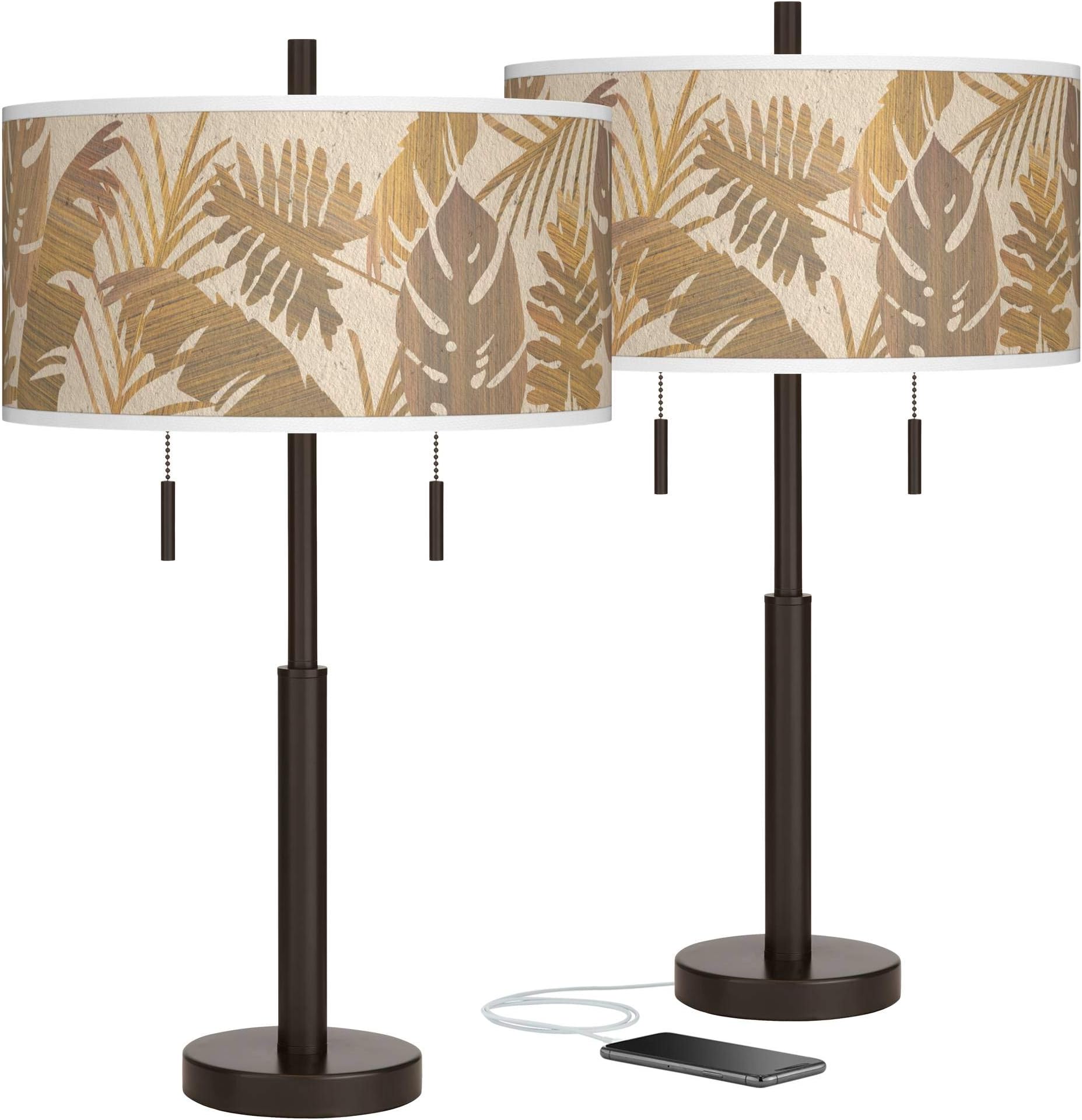 Tropical Woodwork Robbie Bronze USB Table Lamps Set of 2 - Giclee Glow