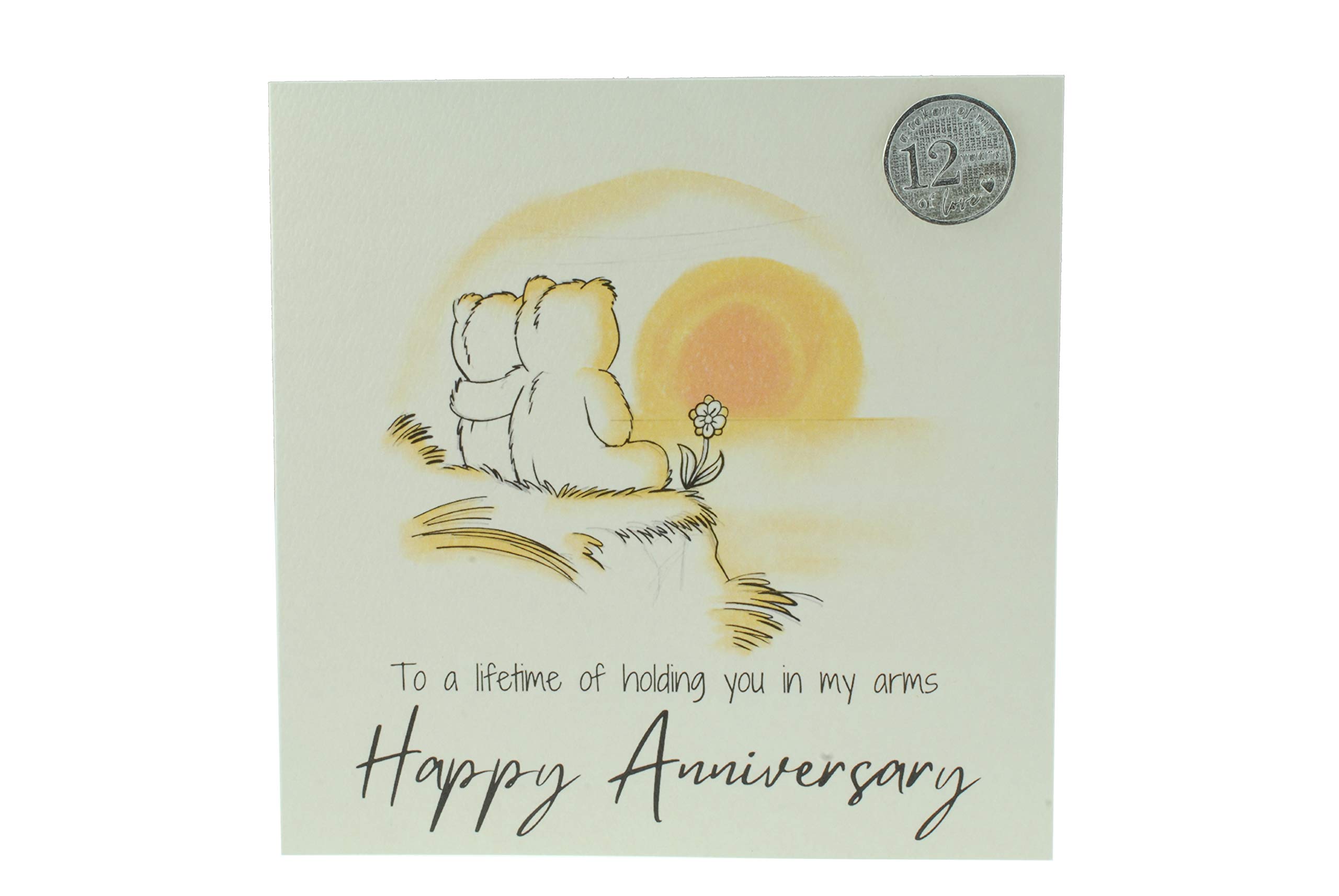 Cute 12 Year Anniversary Card, Sunset Bears – Free Metal 12th Anniversary Love Token Gift (gc-annisunset12)