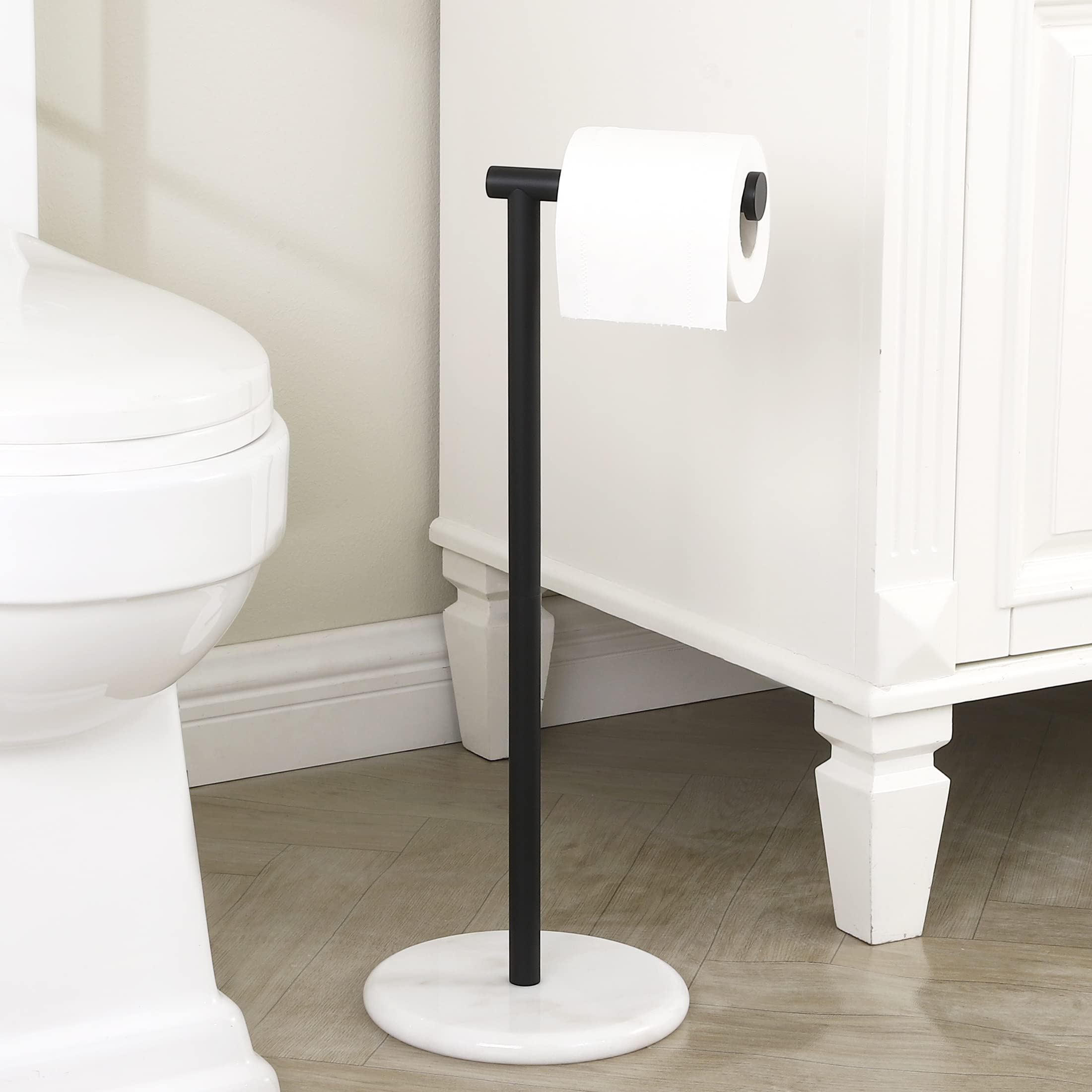 KES Black Toilet Roll Holder Free Standing Toilet Paper Holder Stand WC Tissue Dispenser with White Marble Base SUS304 Stainless Steel, BPH284S1-BK