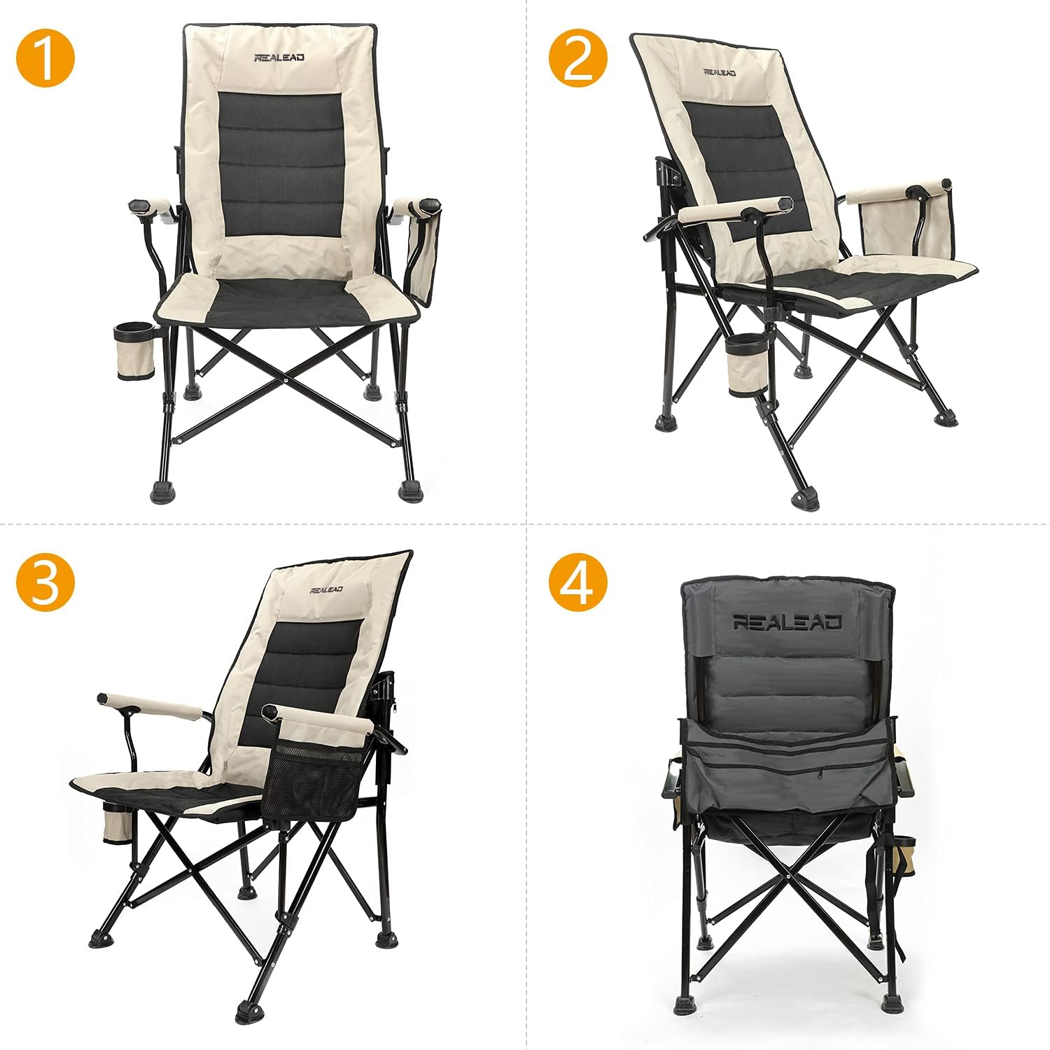Realead Adjustable Oversized Camping Chair Heavy Duty Folding Chair High Back Support Beach Chair Travel Portable Chair Padded Hard Arm Steel Frame Outdoor Chair Supports 400 lbs: Kitchen & Dining