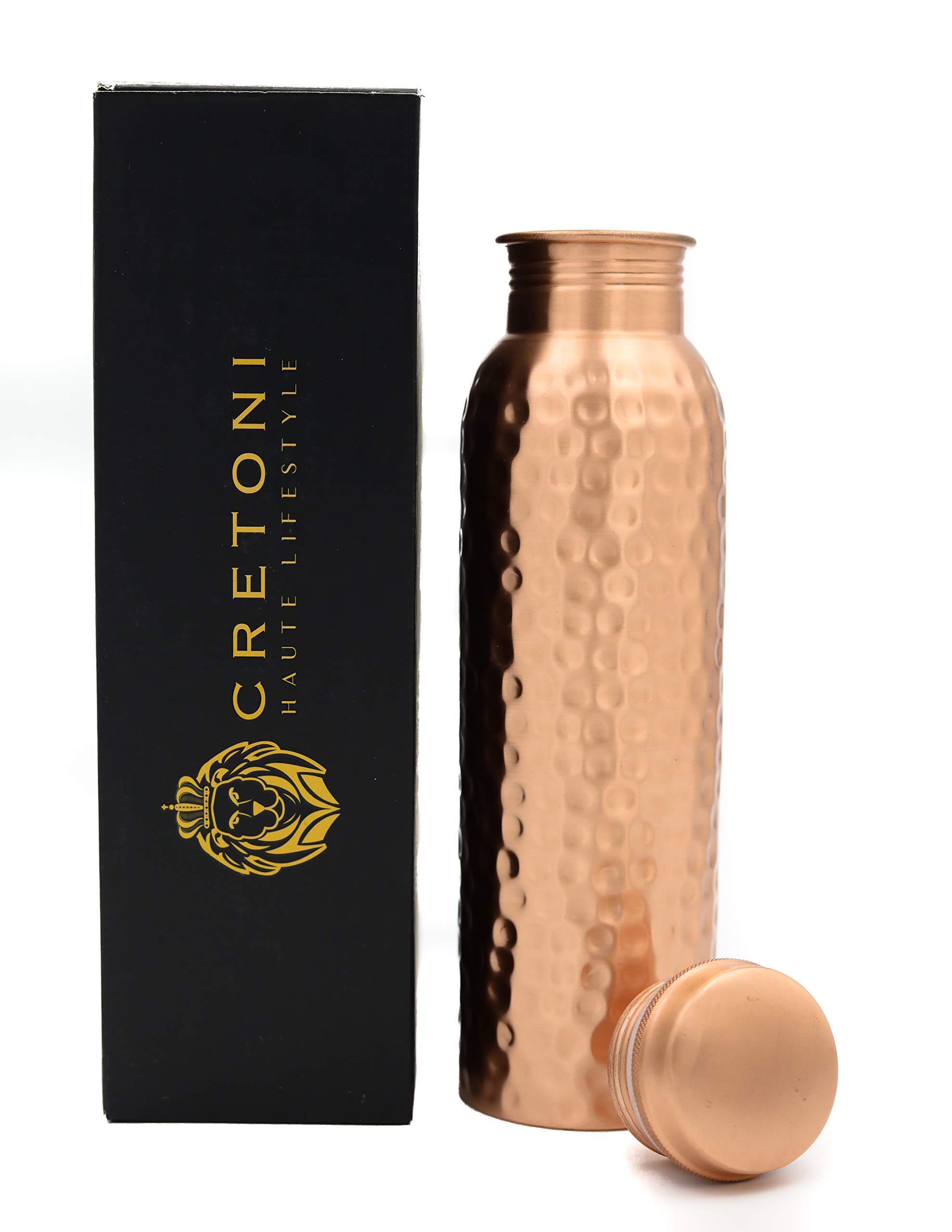 CRETONI Copperlin Pure Copper Water Bottle : Matte Hammered Seemless Leak Proof Design : Perfect Ayurvedic Copper Vessel for Sports, Fitness, Yoga, Natural Health Benefits (900 Milliliter/30 Ounce)