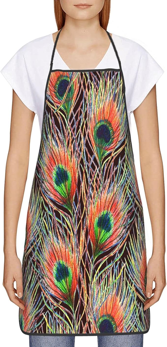 Bib Apron Texture Peacock Cooking Kitchen Apron for Women
