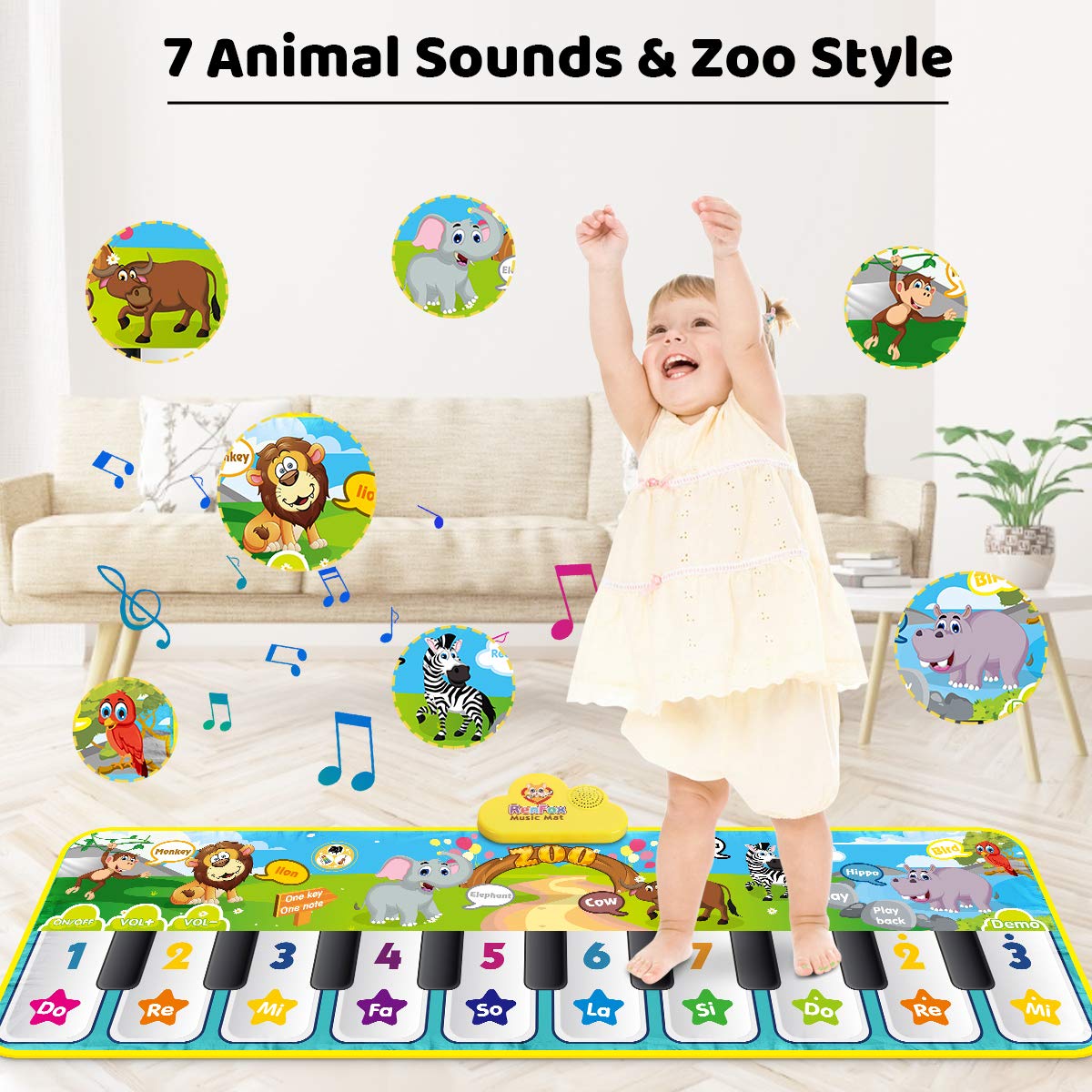RenFox ベビー ミュージカルマット 42種類の音楽音 子供床ピアノ キーボード ダンスマット 動物ブランケット タッチプレイマット 早期教育玩具 ギフト 1 2 3歳以上 幼児 男の子 女の子