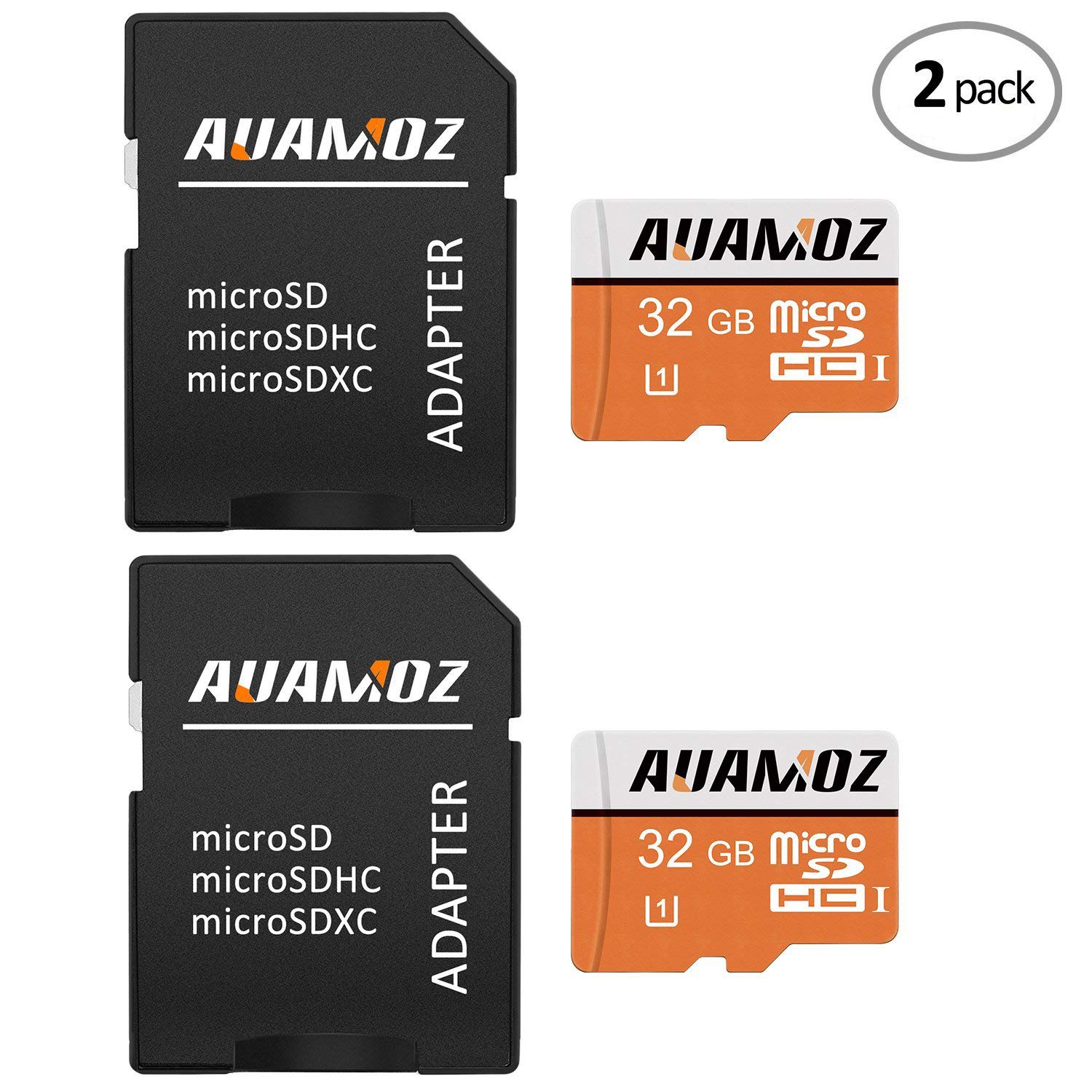 Micro SD Card 32GB,AUAMOZ Micro SDHC Class 10 UHS-I High Speed Memory Card for Phone,Tablet and PCs - with Adapter (2 Pack)