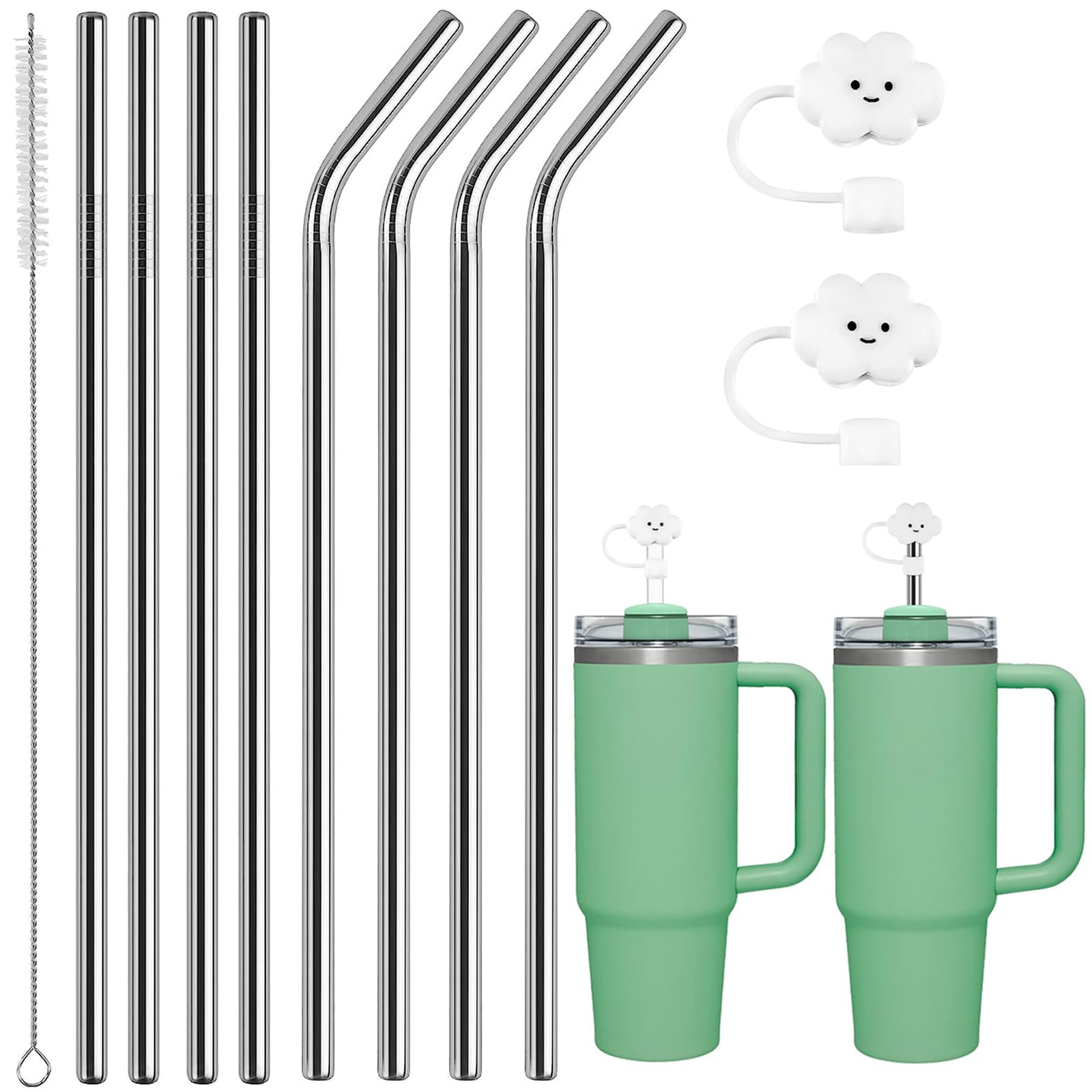 BOZILY 8 Pack Stainless Steel Replacement Straws for Stanley 40oz Adventure Tumbler, BPA-Free Reusable Straws with Cleaning Brush and 2 Straw Covers for Stanley Cup Accessories