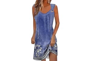HADWNIUB Summer Dresses for Women 2024 Vacation Trendy Floral Boho Mini Dress Sleeveless Casual Beach Sundresses