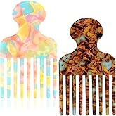 Clofiak 2pcs Hair Pick Comb Long Wide Tooth Comb for Curls 4.7in Smooth Detangling Lifting Curly Hair Picks Afro Smooth Styling Tools for Women Men Barber Supplies(Colorful)