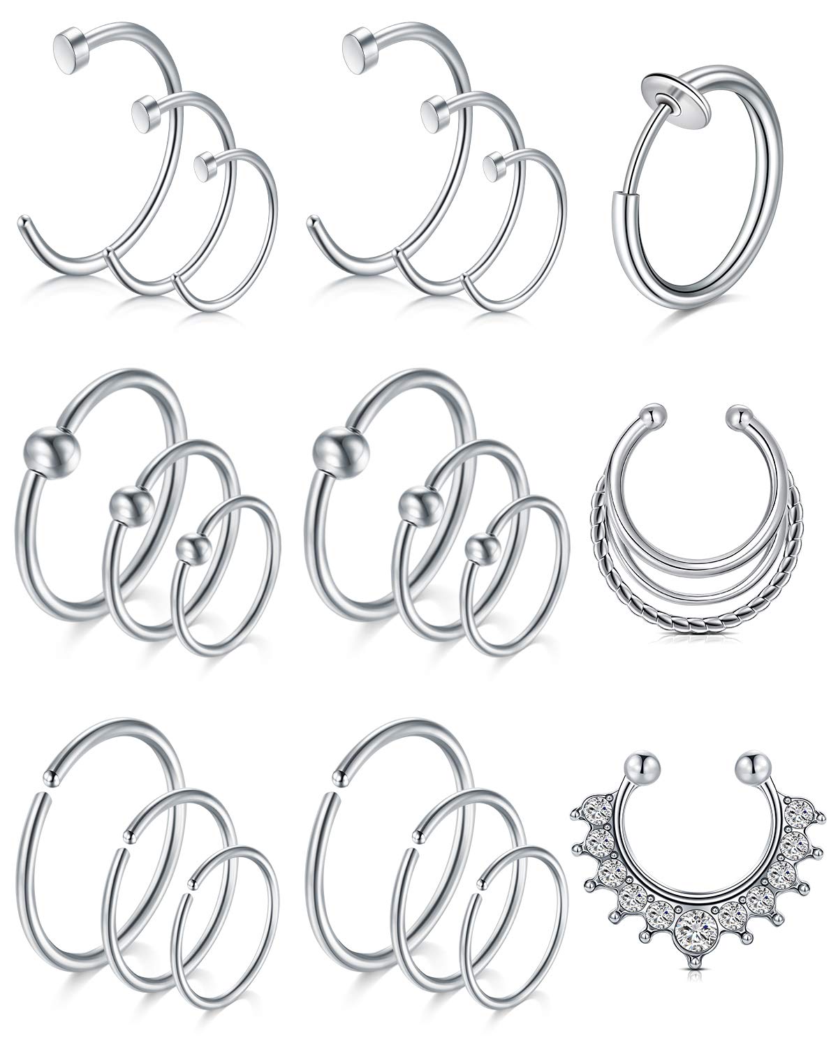 LAURITAMI Fake Nose Rings Septum Hoops Surgical Steel Clip On Septum Nostril Ring Nose Non Piercing Jewellery