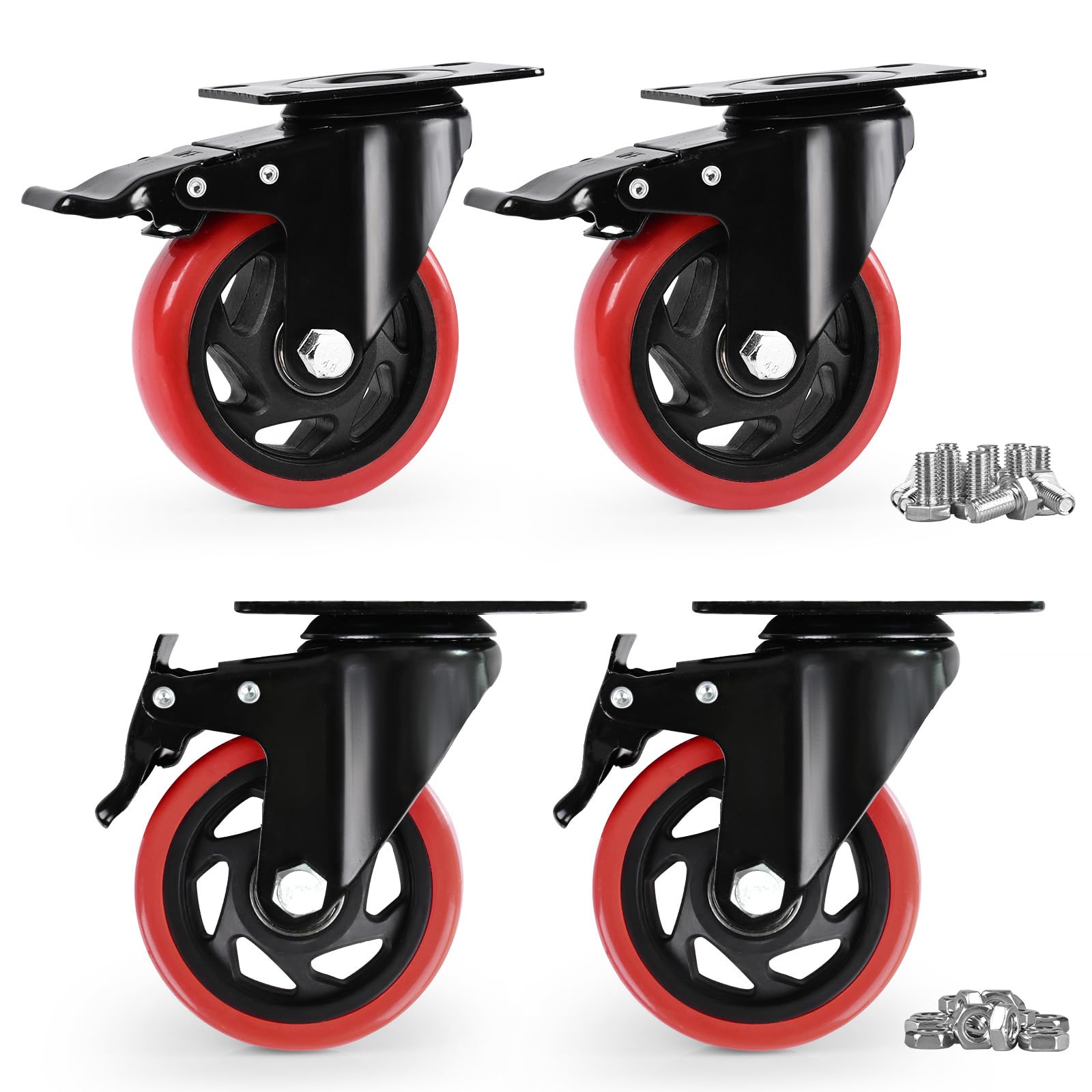 Caster Wheels, Heavy Duty 4 Inch Casters Set of